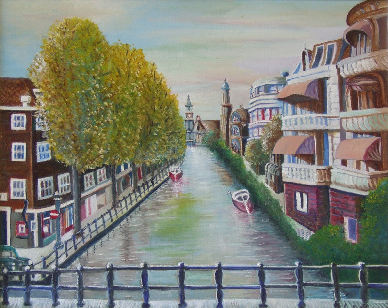 Painting of a Amsterdam Canal